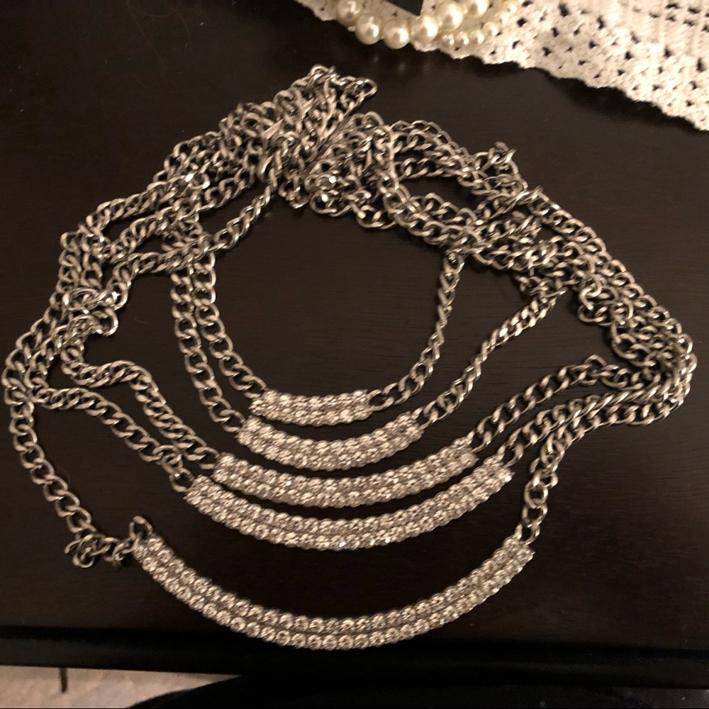 Fashion necklace silver with rhinestones